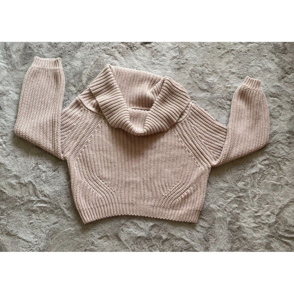 Lulus Turtleneck‎ Beige Knit Sweater Womens Cowl Neck Long Sleeve Cropped Size S